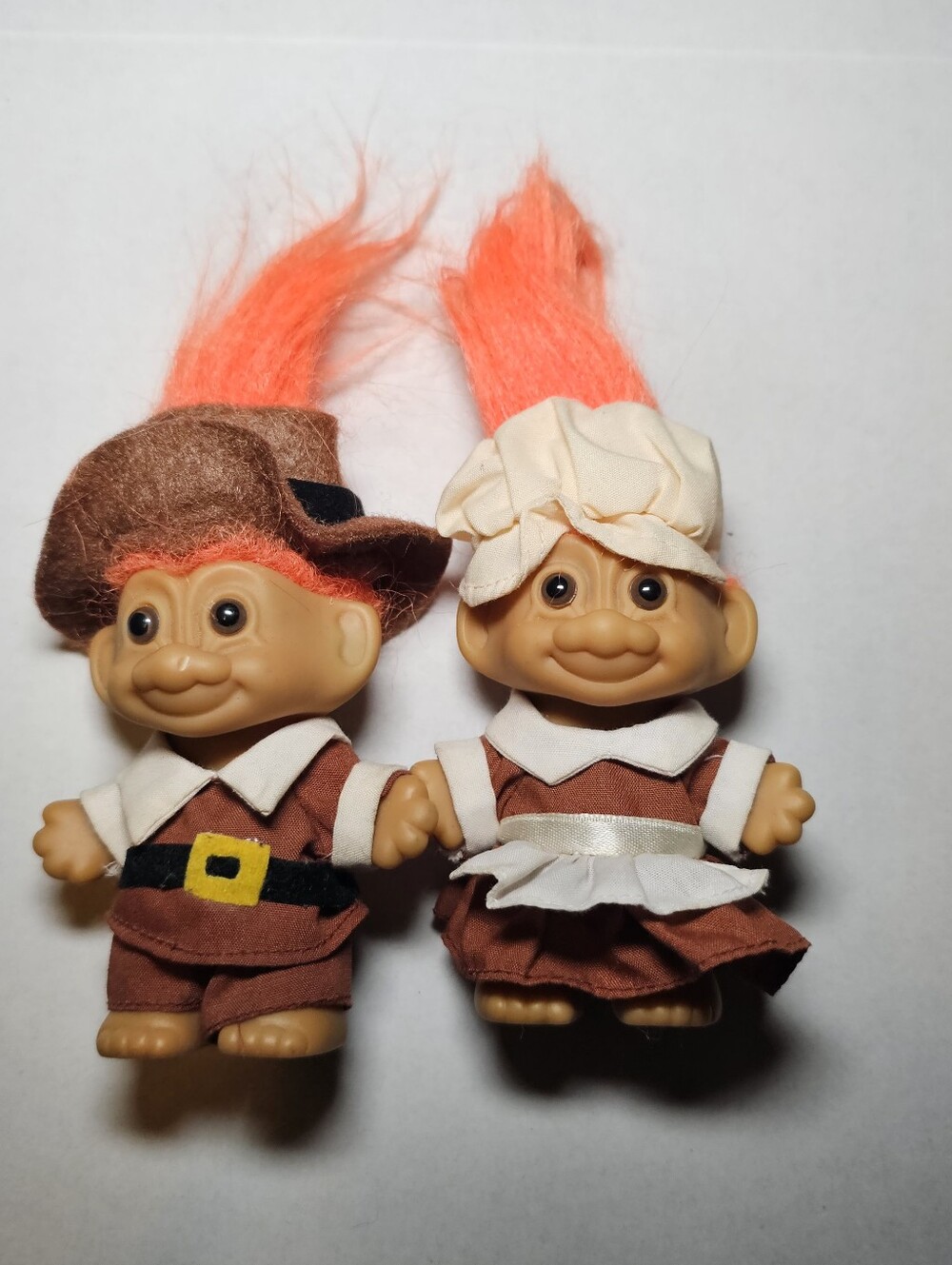 Vintage Troll Dolls Russ Pilgrims Thanksgiving Pair Orange Hair